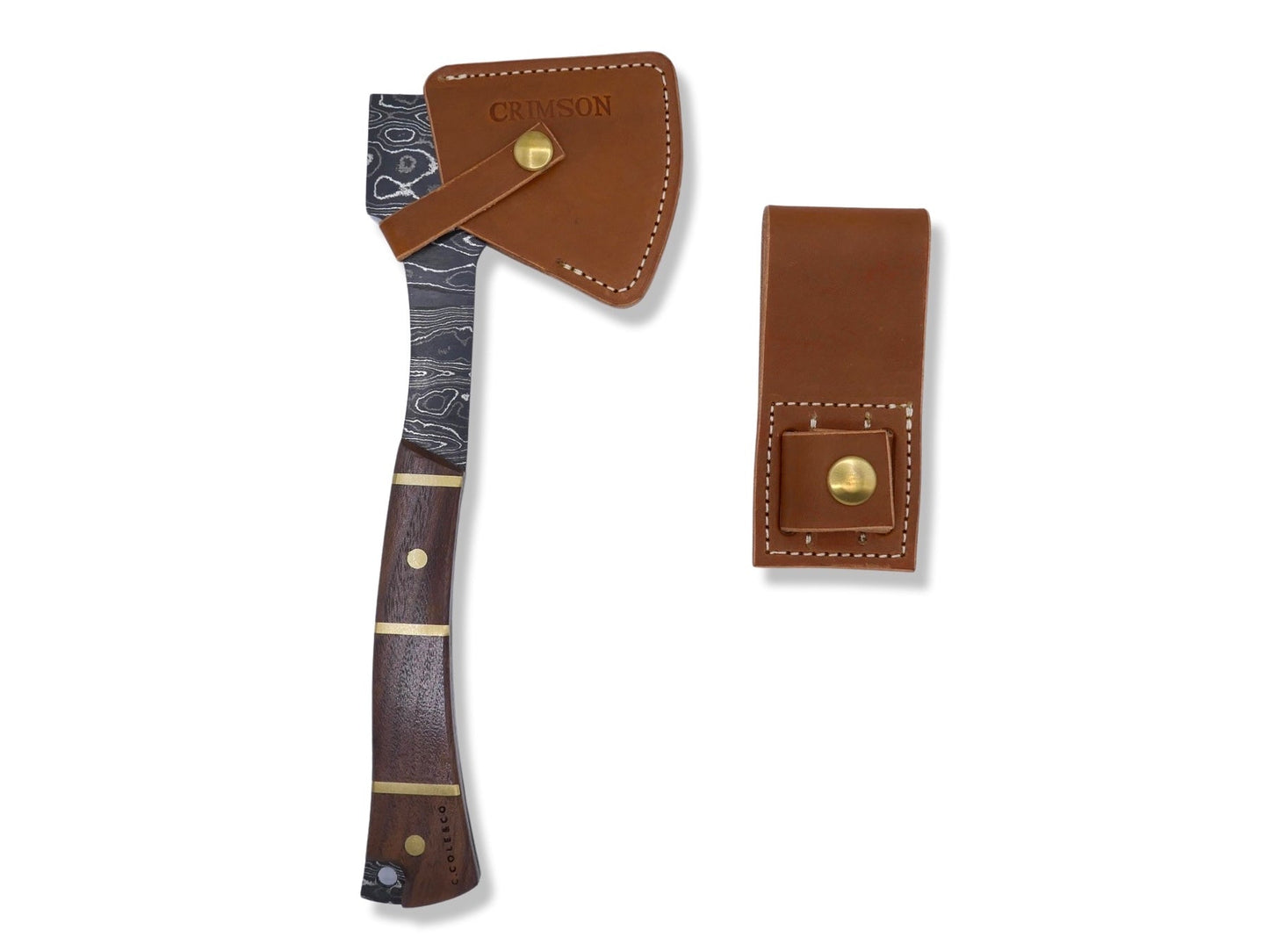 Damascus Axe - Walnut Handle W/ Brass Inlays - Chris Cole Design - Crimson Tactical