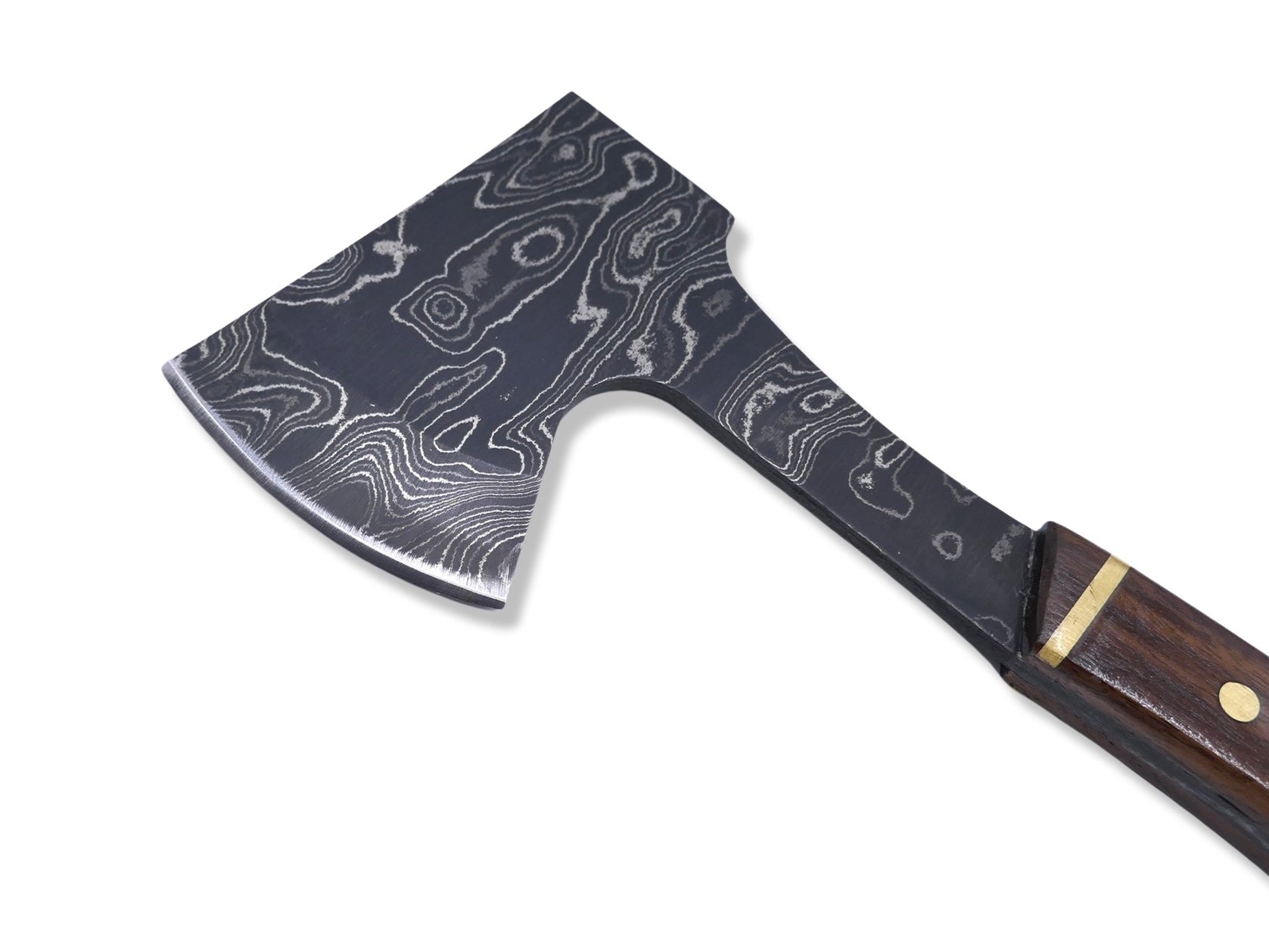 Damascus Axe - Walnut Handle W/ Brass Inlays - Chris Cole Design - Crimson Tactical