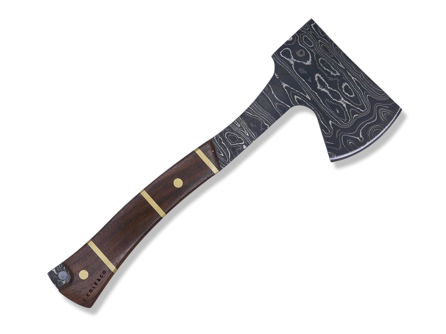 Damascus Axe - Walnut Handle W/ Brass Inlays - Chris Cole Design - Crimson Tactical