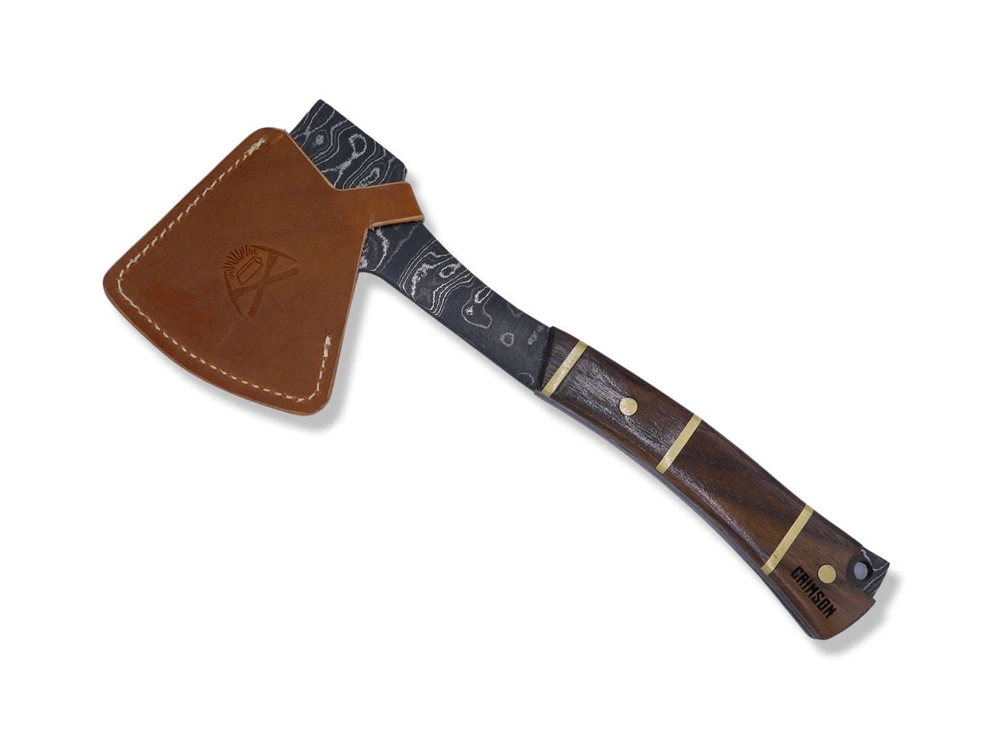 Damascus Axe - Walnut Handle W/ Brass Inlays - Chris Cole Design - Crimson Tactical