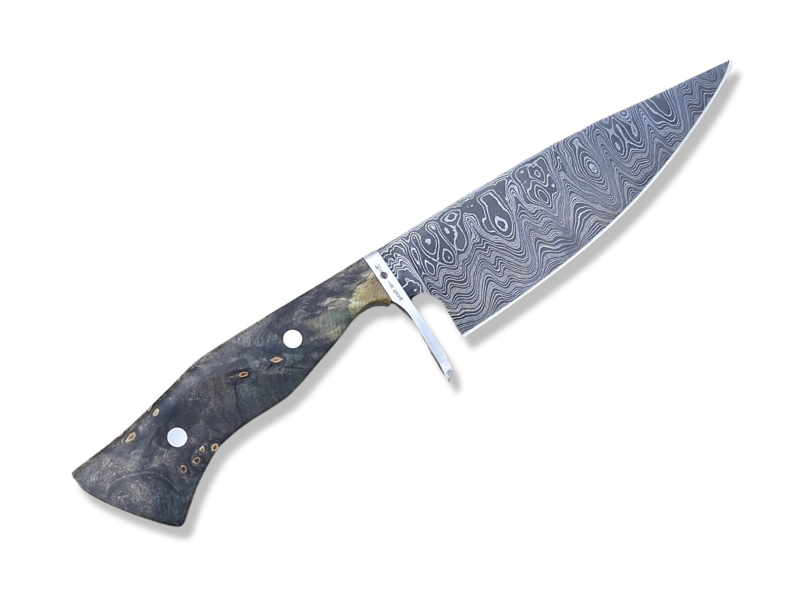 Crimson Tactical Axis - Buckeye Burl Handle / USA Made John Curran Polished Damascus / USA Made Gold Standard Leather Sheath - Crimson Tactical