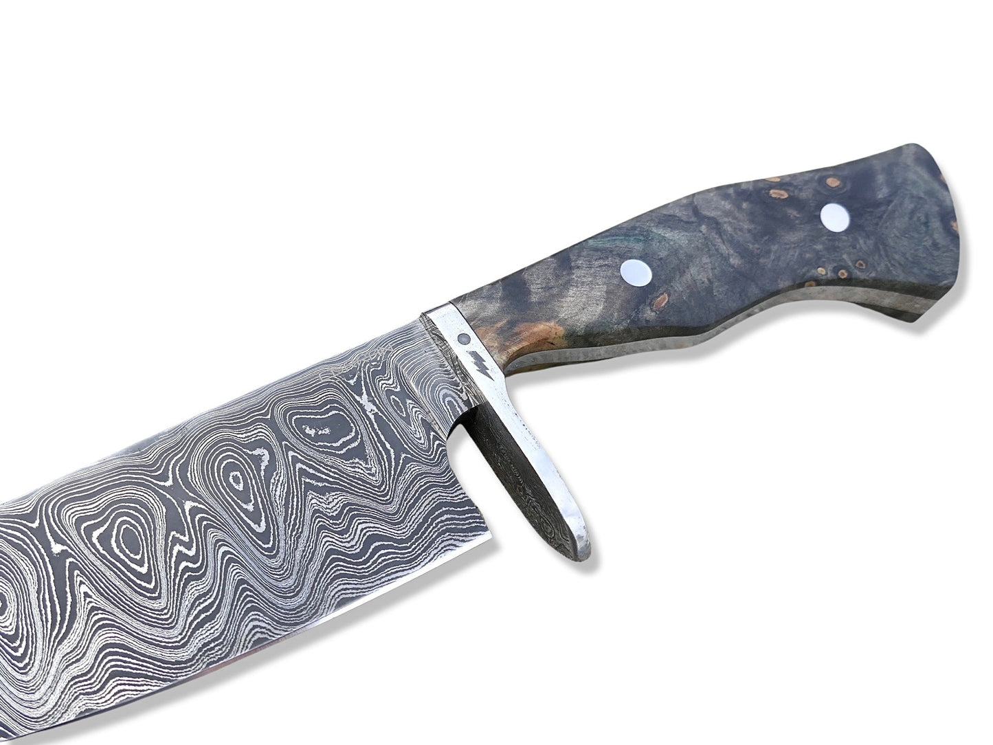 Crimson Tactical Axis - Buckeye Burl Handle / USA Made John Curran Polished Damascus / USA Made Gold Standard Leather Sheath - Crimson Tactical