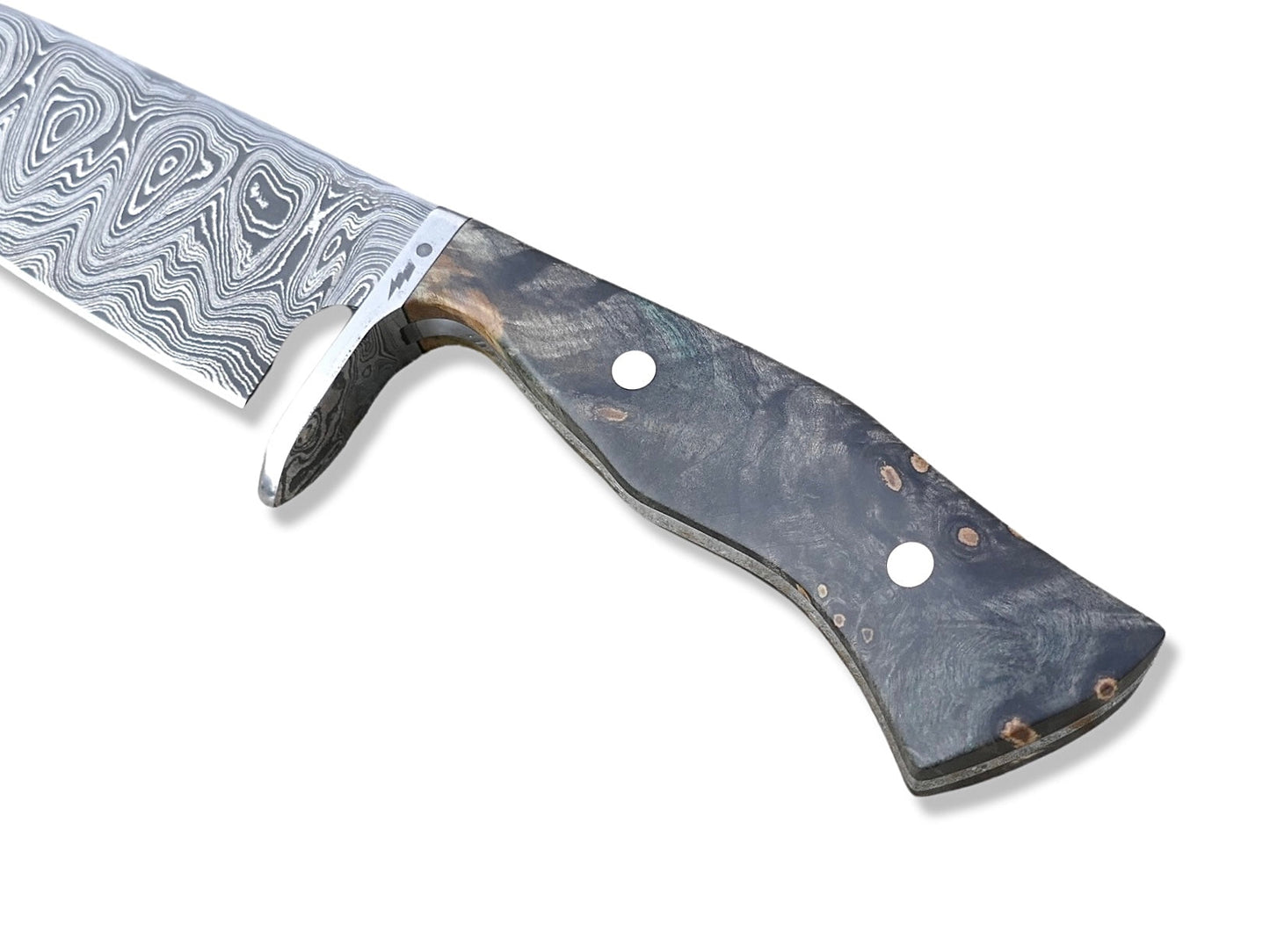 Crimson Tactical Axis - Buckeye Burl Handle / USA Made John Curran Polished Damascus / USA Made Gold Standard Leather Sheath - Crimson Tactical