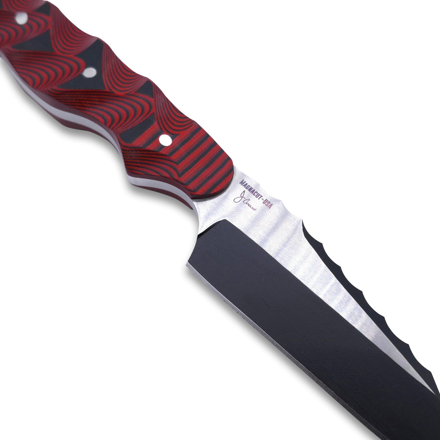 Crimson - Cobra - Magnacut Two Tone Black / Satin Blade - Red / Black Hypnotic G-10 Handle