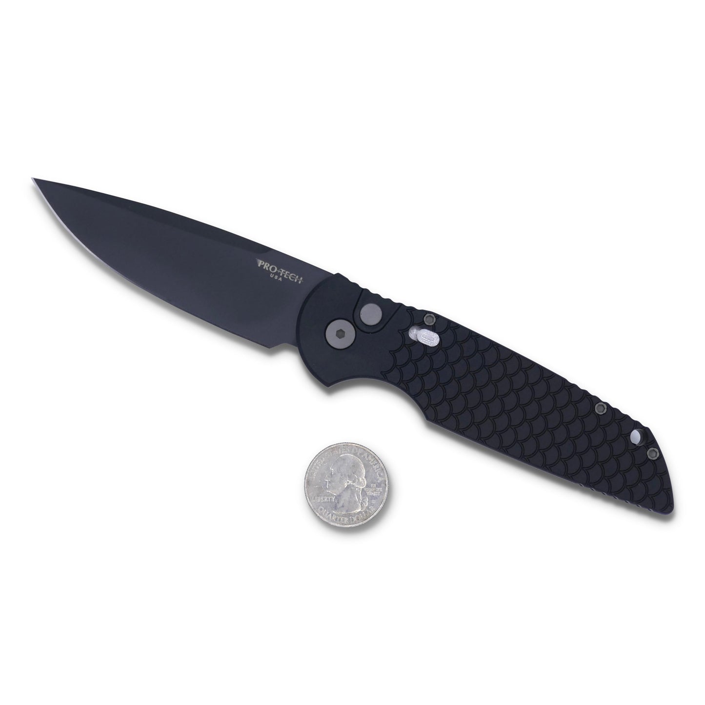 TR3 - 3.5” Clip Point Blade / Black Handle with “ Fish Scale “ Engraved Frame / Black Blade