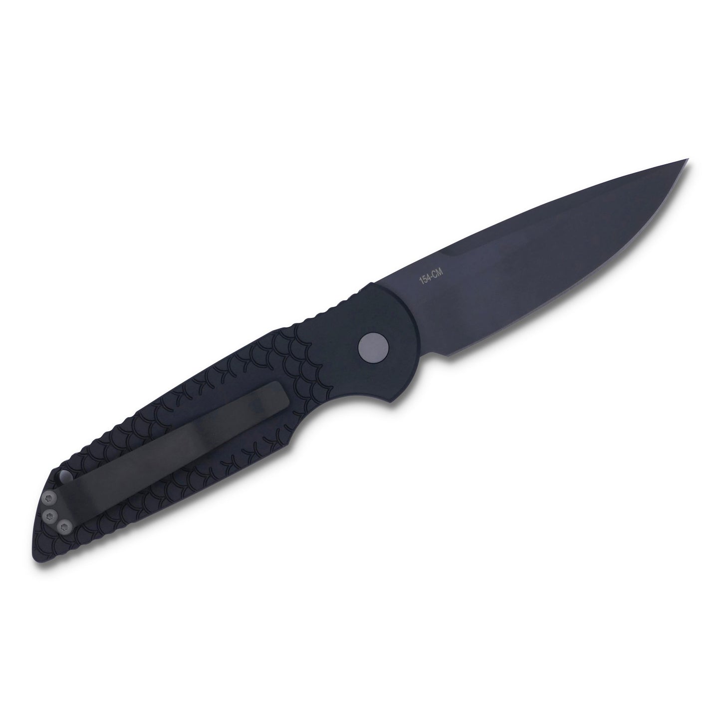 TR3 - 3.5” Clip Point Blade / Black Handle with “ Fish Scale “ Engraved Frame / Black Blade