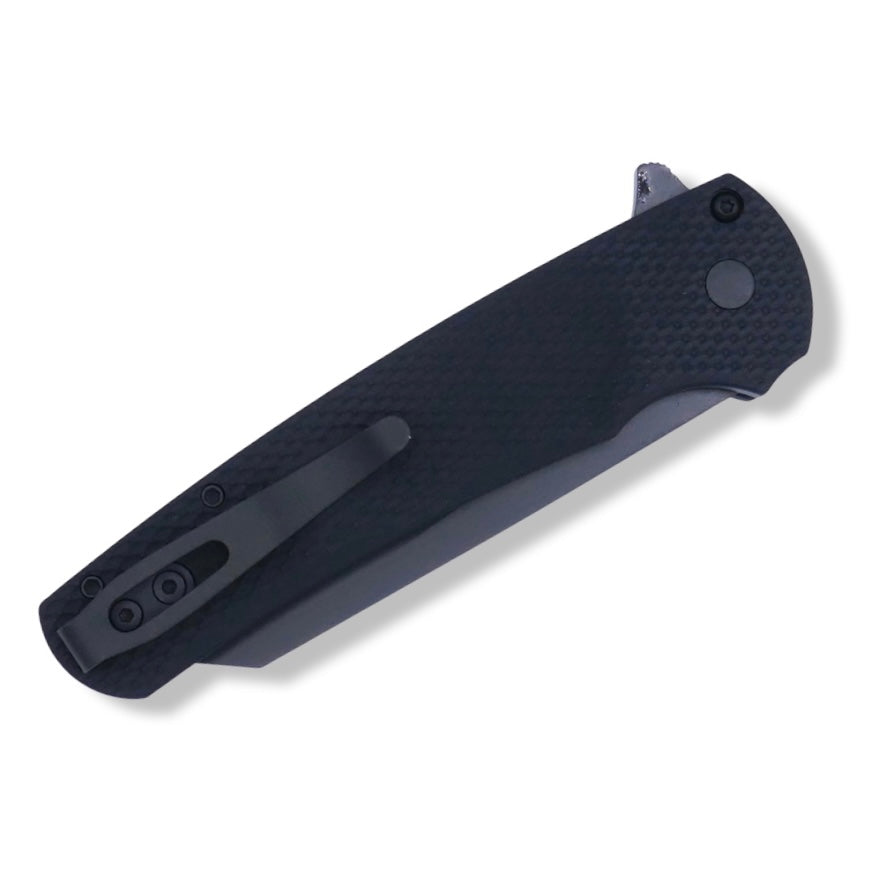 Malibu Flipper - Textured Black Handle / DLC Black 20CV Reverse Tanto / Blasted Hardware + Clip