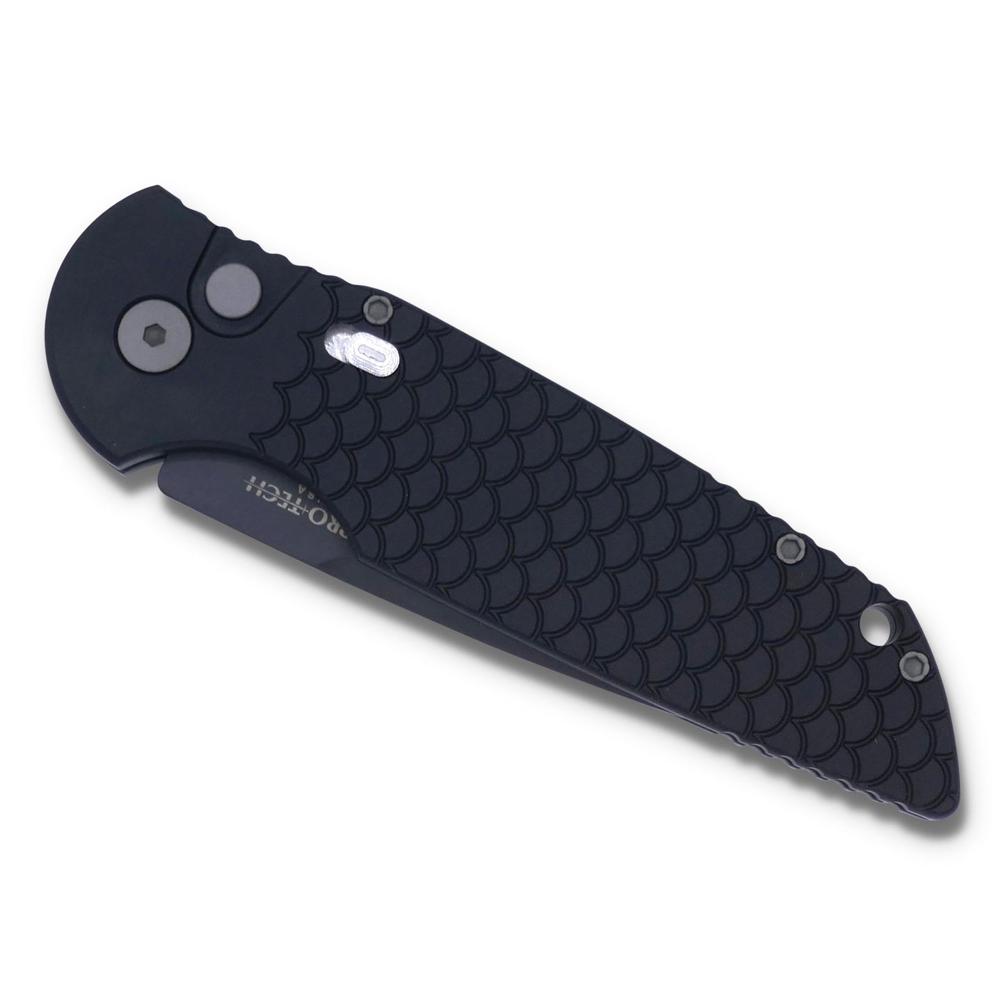 TR3 - 3.5” Clip Point Blade / Black Handle with “ Fish Scale “ Engraved Frame / Black Blade