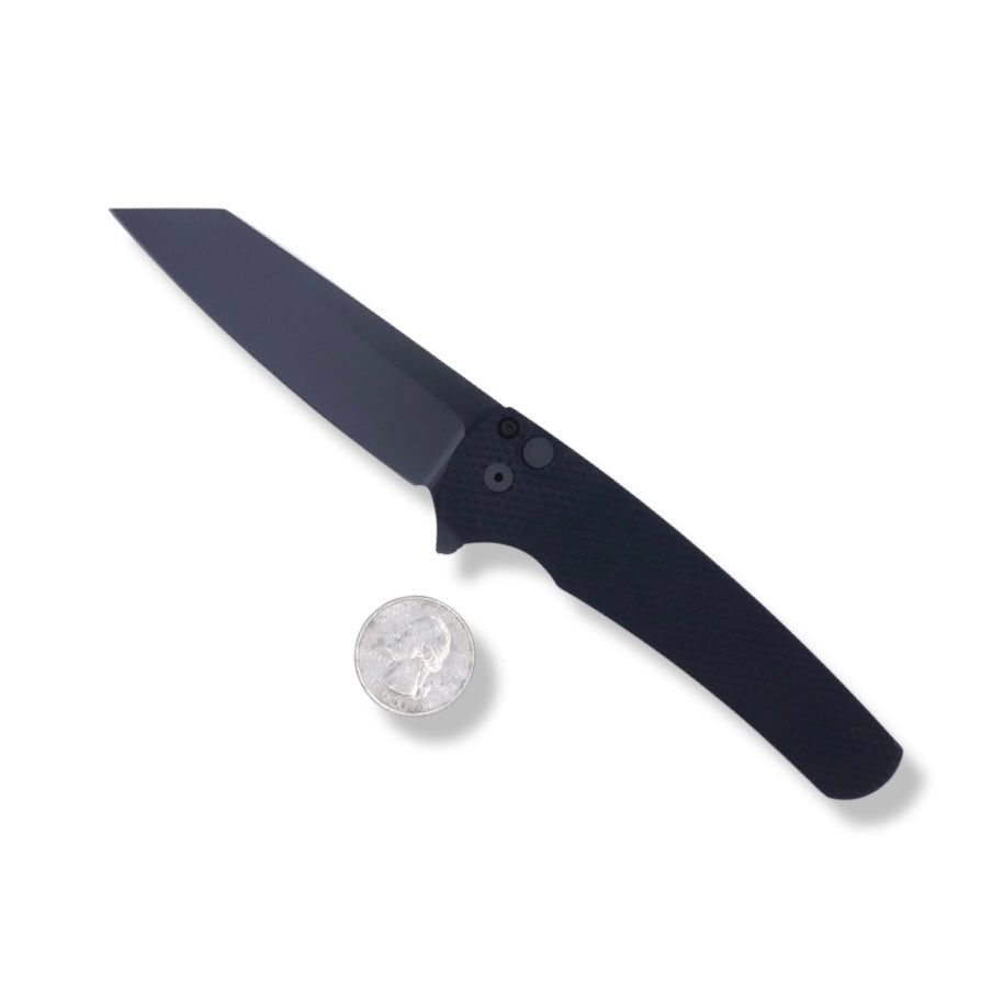 Malibu Flipper - Textured Black Handle / DLC Black 20CV Reverse Tanto / Blasted Hardware + Clip