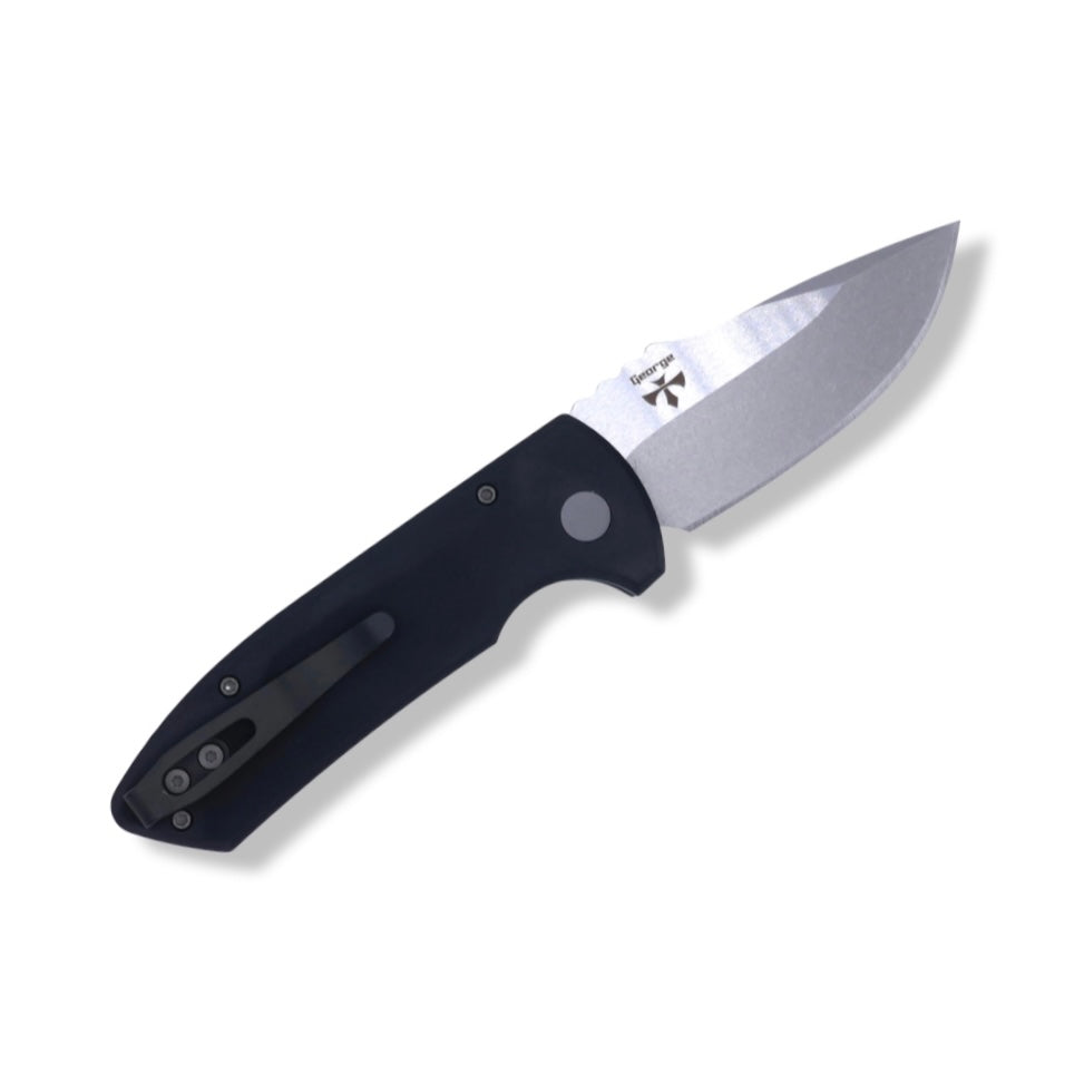 Short Bladed Rockeye - Black Handle With Knurling / Stonewash S35VN Blade