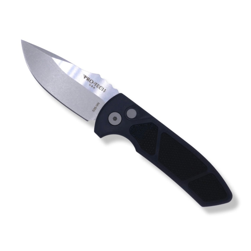 Short Bladed Rockeye - Black Handle With Knurling / Stonewash S35VN Blade