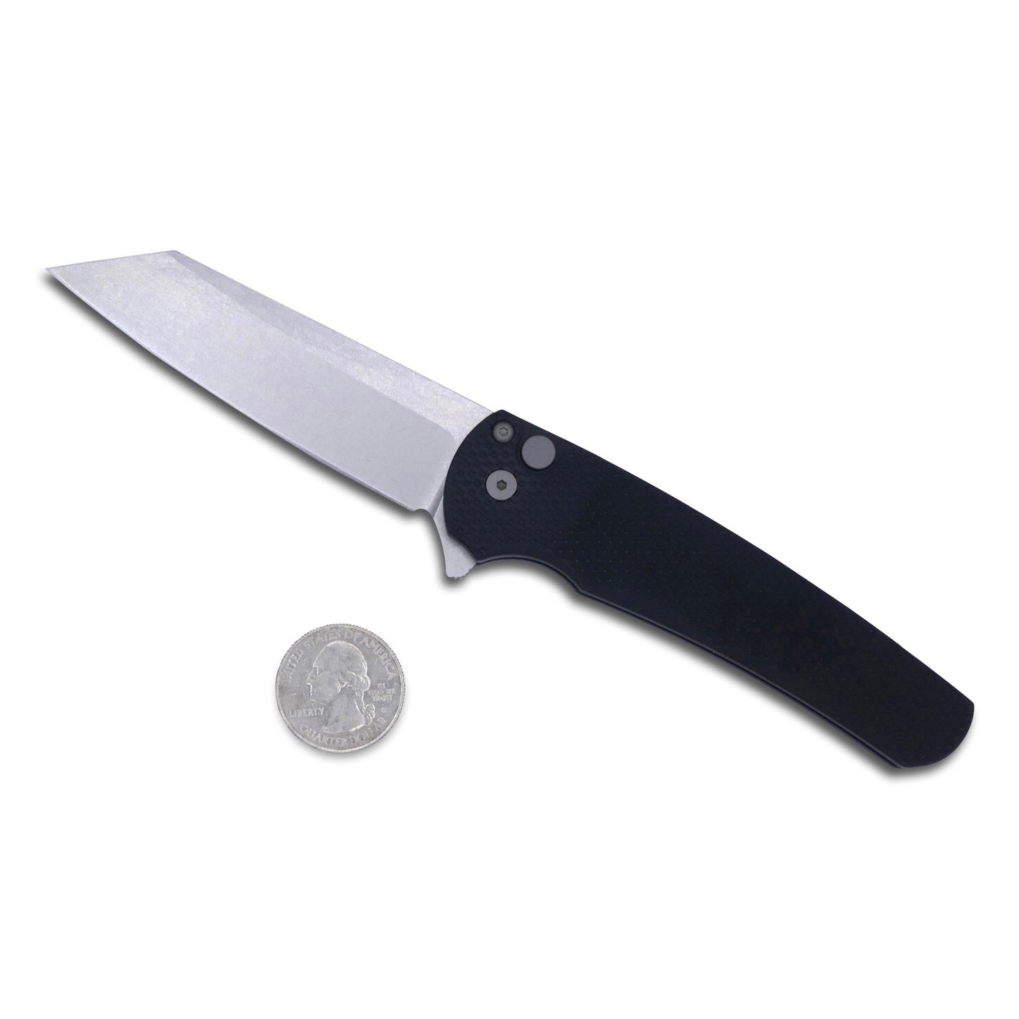 Malibu Flipper - Textured Black Handle / Stonewash 20CV Reverse Tanto / Blasted Hardware + Clip