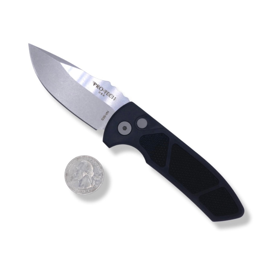 Short Bladed Rockeye - Black Handle With Knurling / Stonewash S35VN Blade