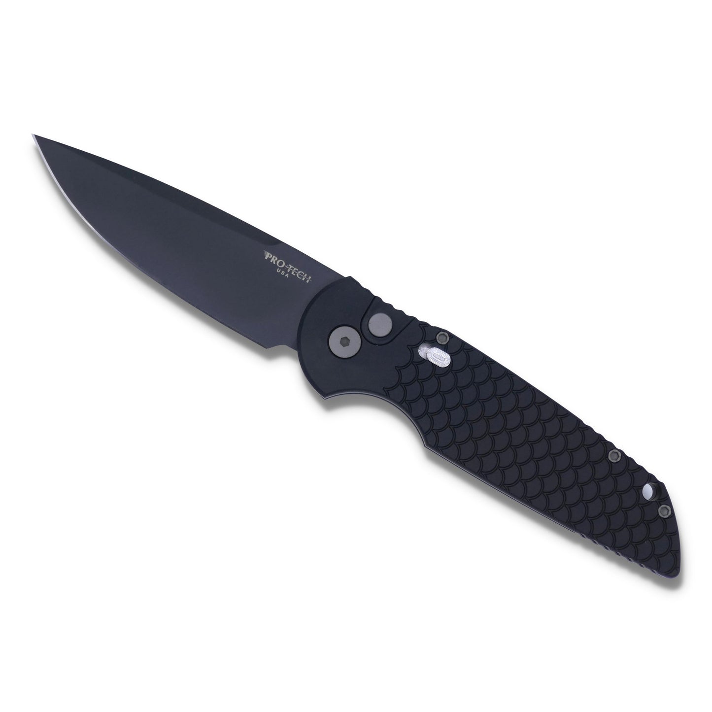 TR3 - 3.5” Clip Point Blade / Black Handle with “ Fish Scale “ Engraved Frame / Black Blade