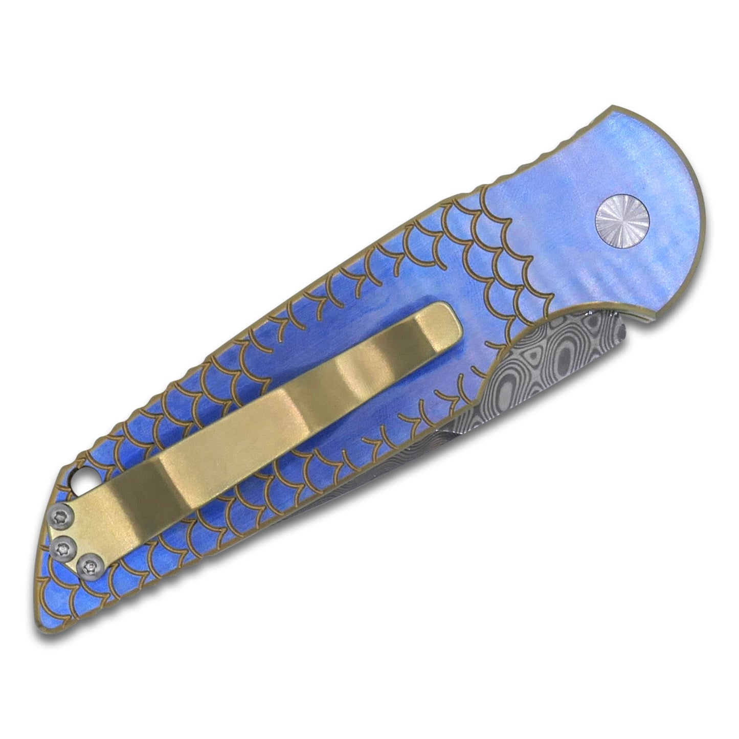 TR 3 Custom - Titanium Fish Scale 2 Tone Bronze / Orange Peel Blue Flats / Pearl Button / Damasteel Mike Irie Compound Ground