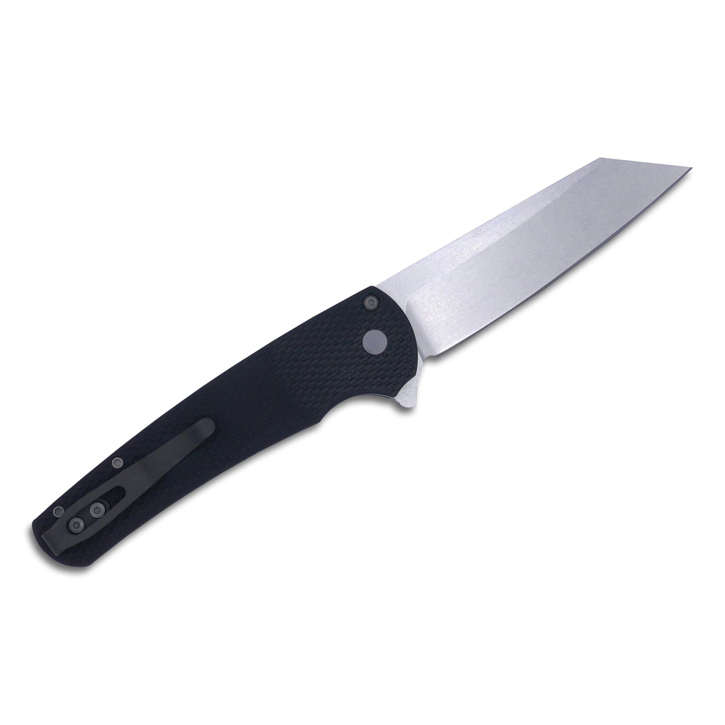 Malibu Flipper - Textured Black Handle / Stonewash 20CV Reverse Tanto / Blasted Hardware + Clip