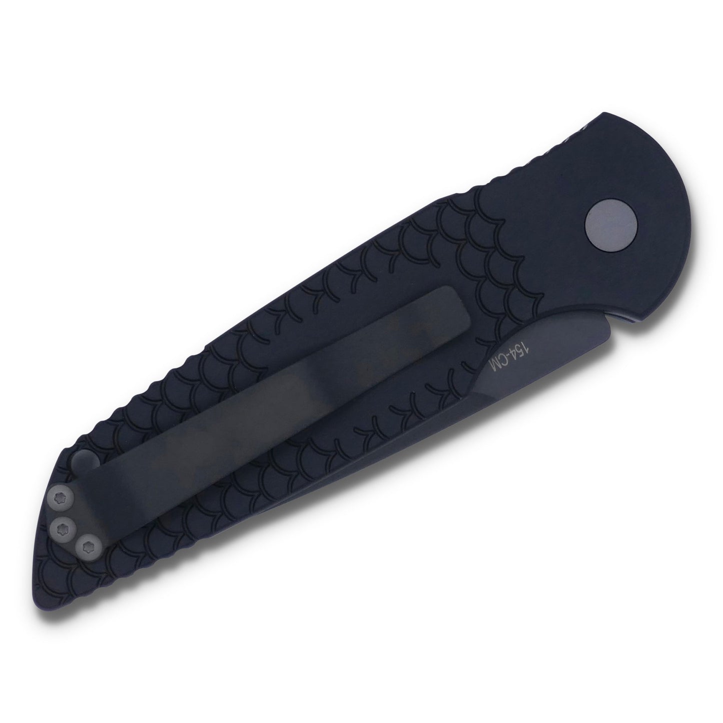 TR3 - 3.5” Clip Point Blade / Black Handle with “ Fish Scale “ Engraved Frame / Black Blade